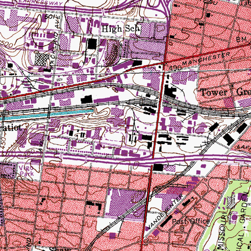 Topographic Map of Gateway High School, MO