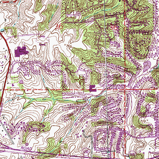Topographic Map of Green Pines Elementary School, MO