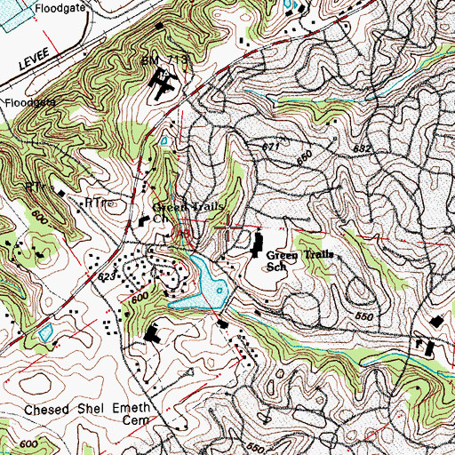 Topographic Map of Green Trails Elementary School, MO