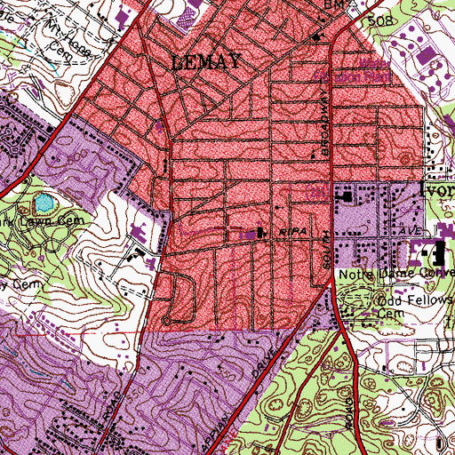 Topographic Map of Hancock Place Middle School, MO