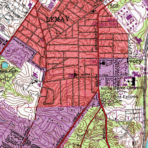 Topographic Map of Hancock Senior High School, MO