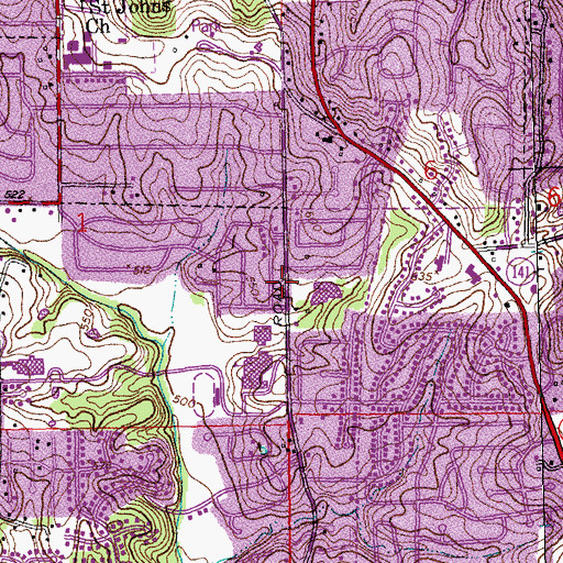 Topographic Map of Hanna Woods Elementary School, MO