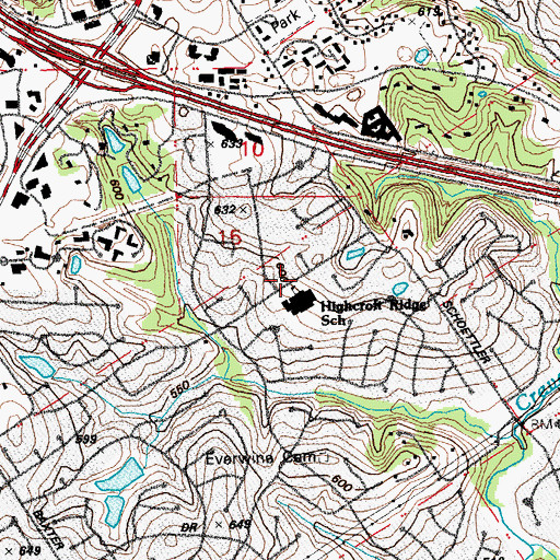 Topographic Map of Highcroft Ridge Elementary School, MO