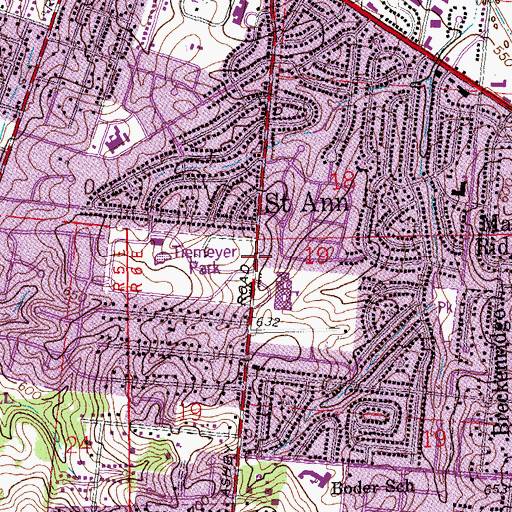 Topographic Map of Hoech Middle School, MO