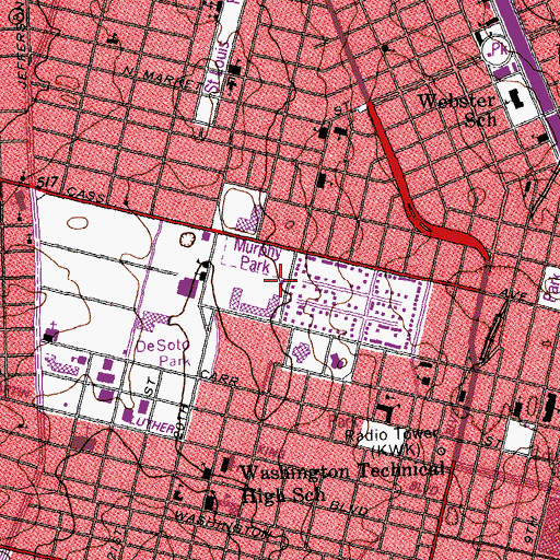 Topographic Map of Jefferson Elementary School, MO