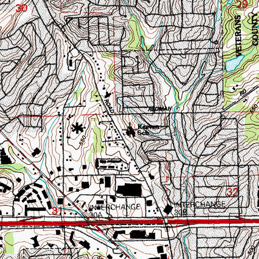 Topographic Map of Keeven Elementary School, MO