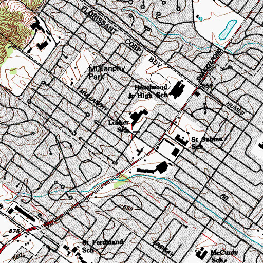 Topographic Map of Lusher Elementary School, MO