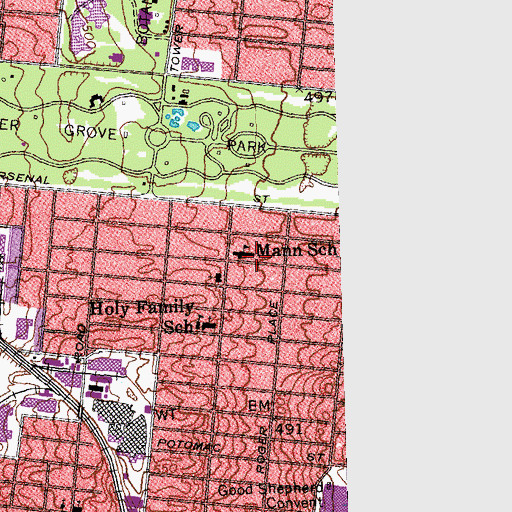 Topographic Map of Mann Elementary School, MO