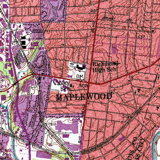 Topographic Map of Maplewood-Richmond Heights High School, MO