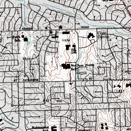 Topographic Map of McCluer North High School, MO
