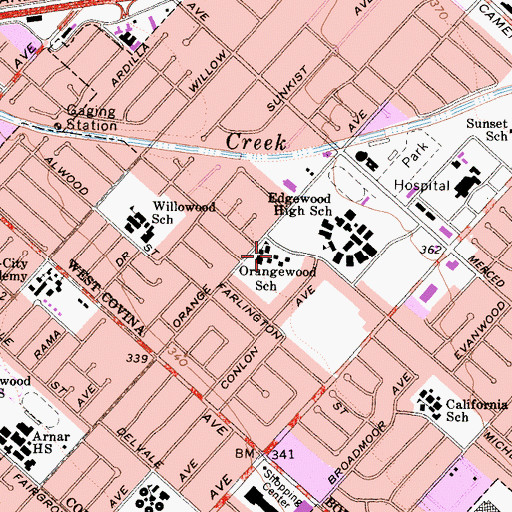 Topographic Map of Orangewood Elementary School, CA