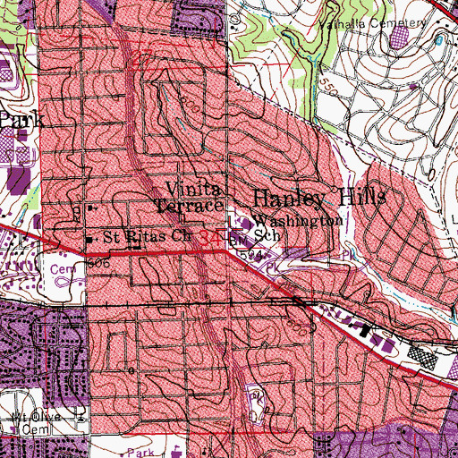 Topographic Map of Washington Elementary School, MO