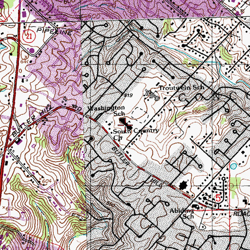 Topographic Map of Washington Middle School, MO