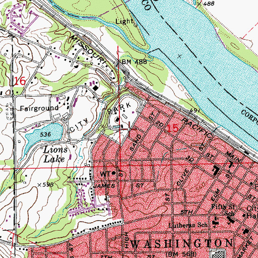 Topographic Map of Washington Montessori School, MO