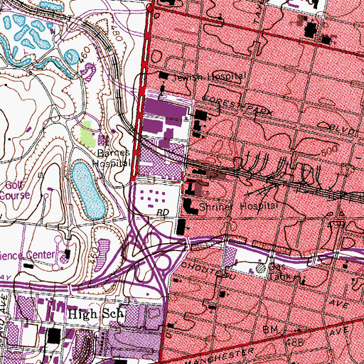 Topographic Map of Washington University School of Medicince Campus, MO