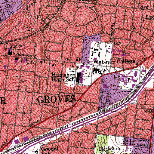 Topographic Map of Webster Groves High School, MO