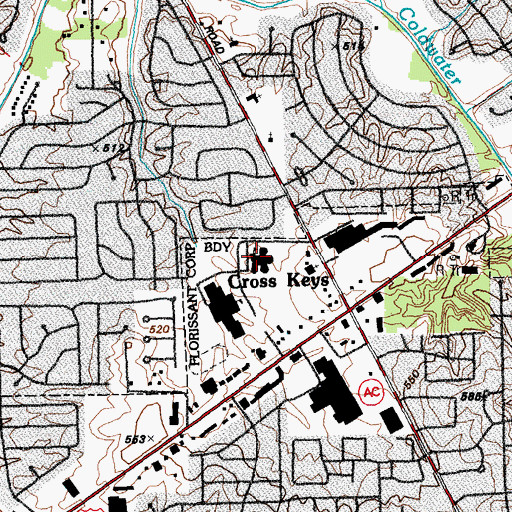 Topographic Map of Wedgwood Elementary School, MO