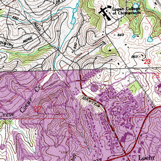 Topographic Map of West Middle School, MO