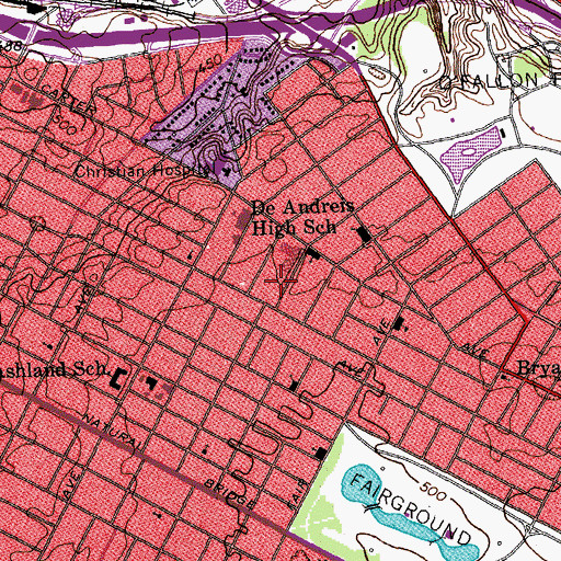 Topographic Map of Yeatman Middle Community Education Center, MO