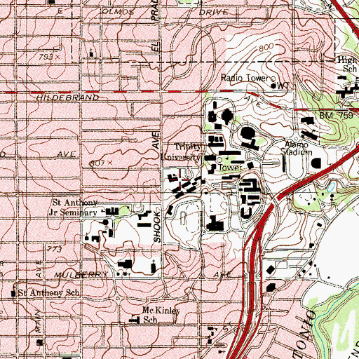 Topographic Map of Susanna Wesley Residence Hall, TX