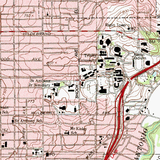 Topographic Map of Thomas Residence Hall, TX