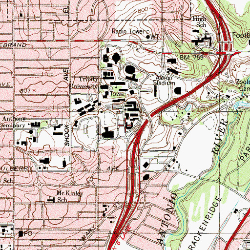 Topographic Map of Verna McLean Residence Hall, TX