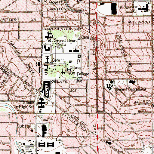 Topographic Map of Acts Missions, TX