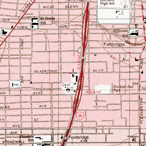 Topographic Map of Asamblea Apostolica de la fe en Cristo Jesus, TX