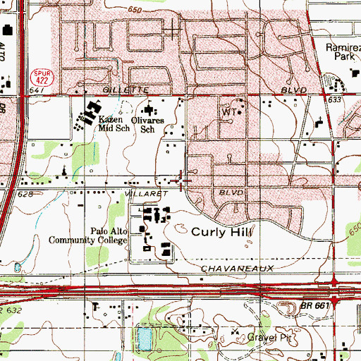 Topographic Map of Campus Ministry Center at Palo Alto, TX