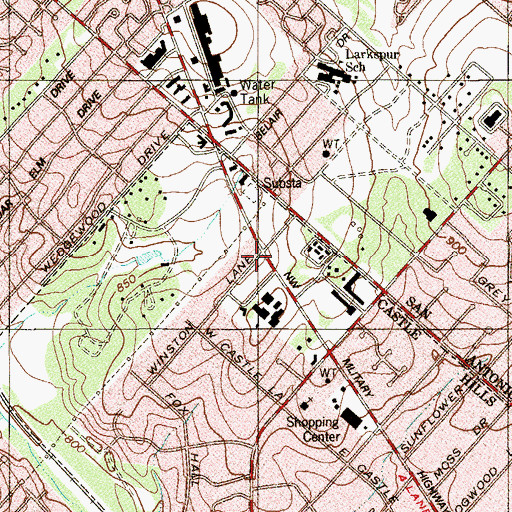 Topographic Map of Castle Hills First Baptist Church, TX