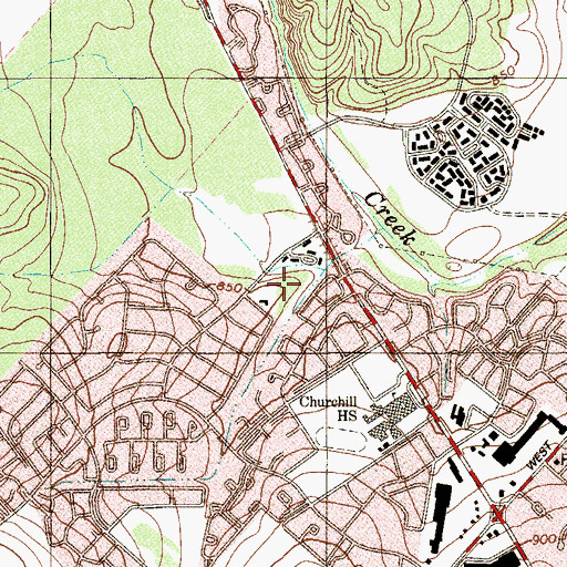 Topographic Map of Churchill Baptist Church, TX
