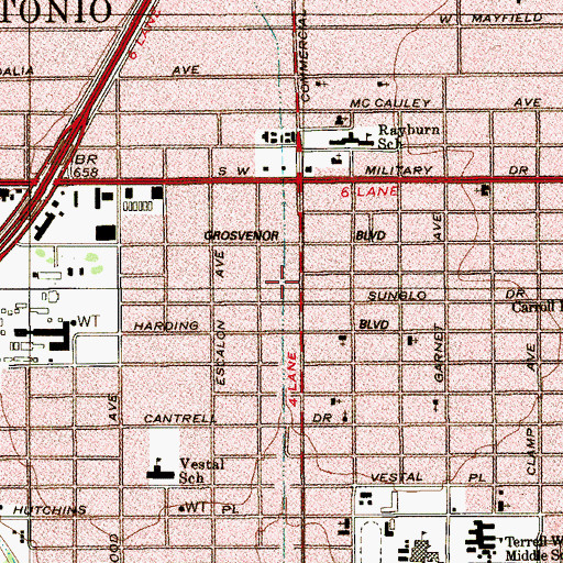 Topographic Map of Commercial Avenue Church of Christ, TX