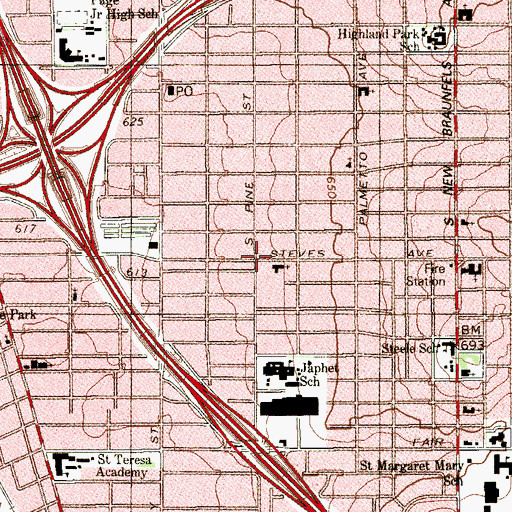 Topographic Map of East Central Assembly of God Church, TX