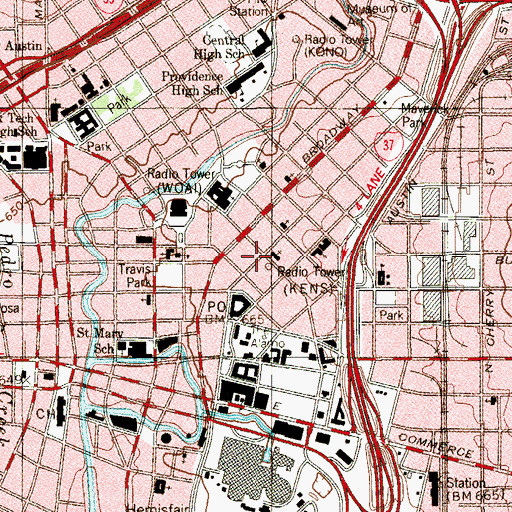 Topographic Map of First Presbyterian Church, TX