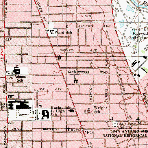 Topographic Map of Harlandale Baptist Church, TX