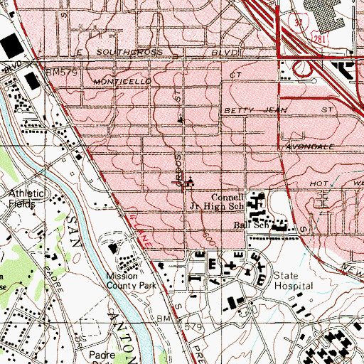 Topographic Map of Hot Wells Baptist Church, TX