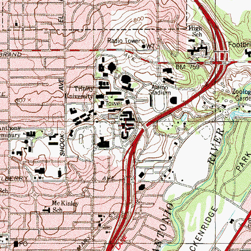 Topographic Map of Albert Herff-Beze Residence Hall, TX