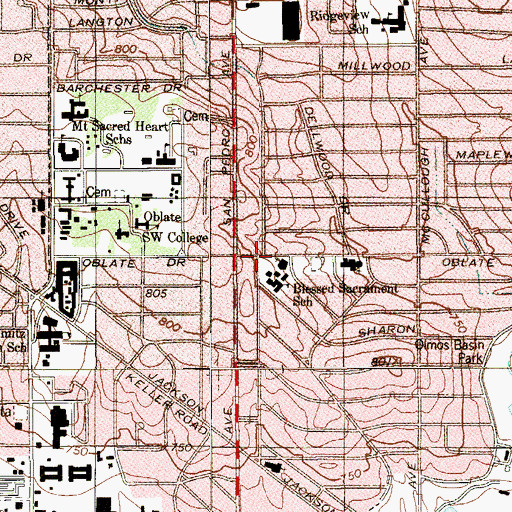 Topographic Map of Blessed Sacrament Catholic Church Counseling Center, TX