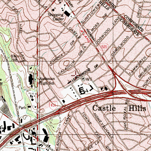 Topographic Map of Castle Hills Fire Department, TX