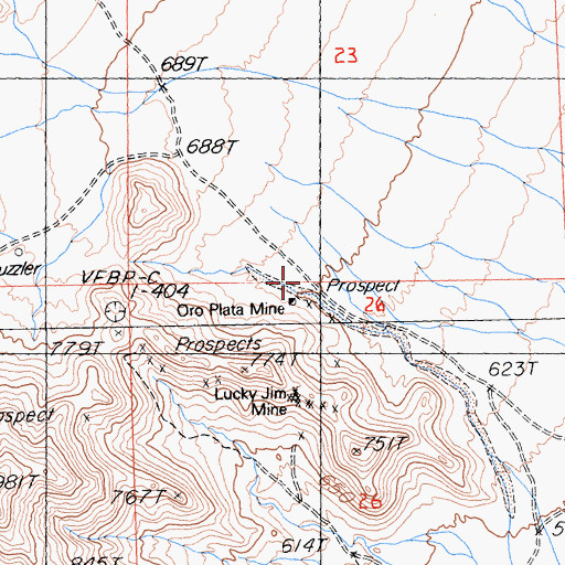 Topographic Map of Oro Plata Mine, CA