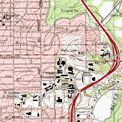Topographic Map of Coates Library, TX