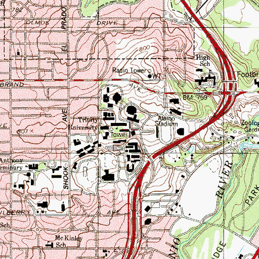 Topographic Map of Coates University Center, TX
