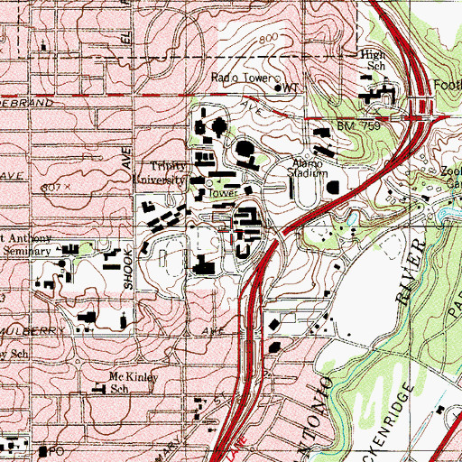 Topographic Map of Mabee Hall, TX