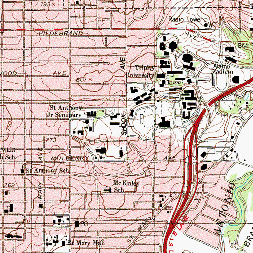 Topographic Map of Prassel Residence Hall, TX