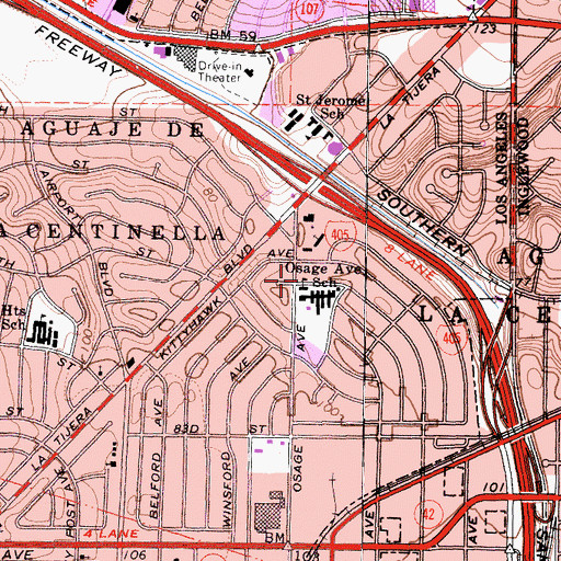 Topographic Map of Osage Avenue School, CA