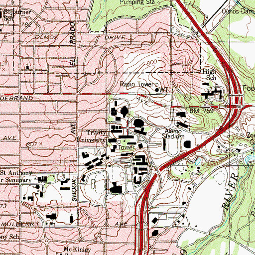 Topographic Map of Ruth Taylor Fine Arts Center, TX