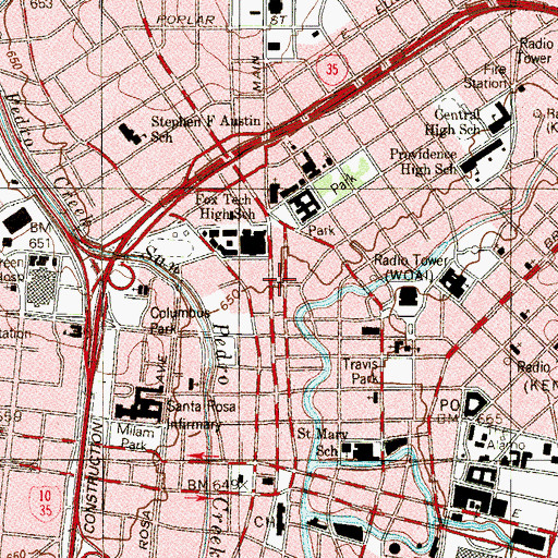Topographic Map of San Antonio Central Library, TX