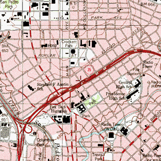Topographic Map of Interchange 157A, TX