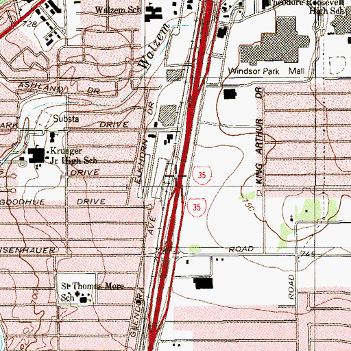 Topographic Map of Interchange 164, TX