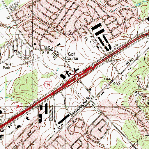 Topographic Map of Interchange 169, TX